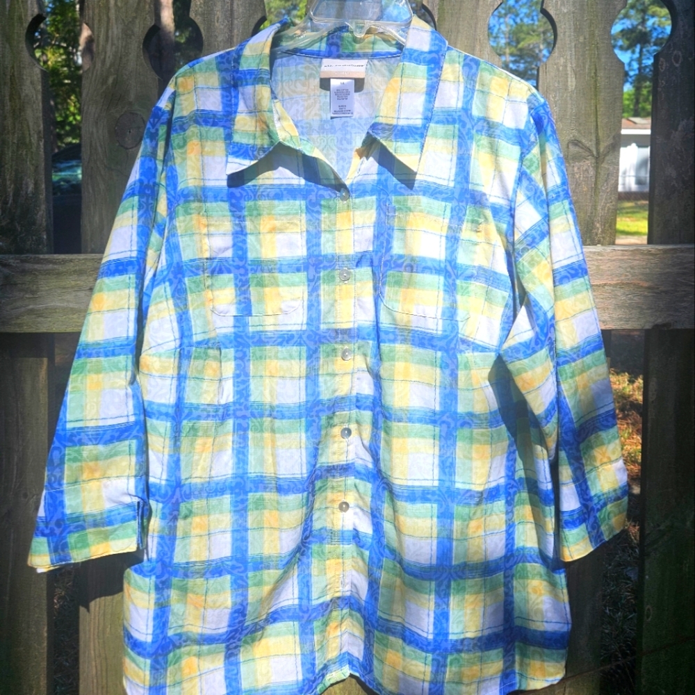 Alfred Dunner Woman Plaid Button-Down Blouse, Sz 1X